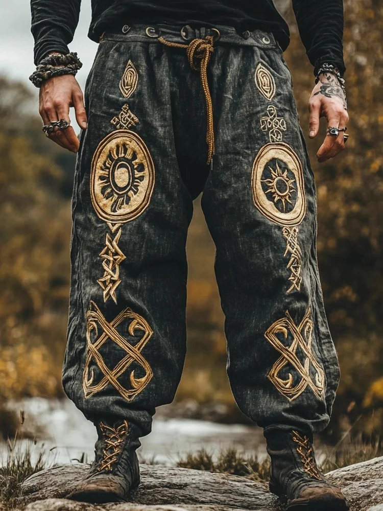 Men's Viking Nordic Celtic Tribal Knot Sun Pattern Pants / Rvogue / Rvogue