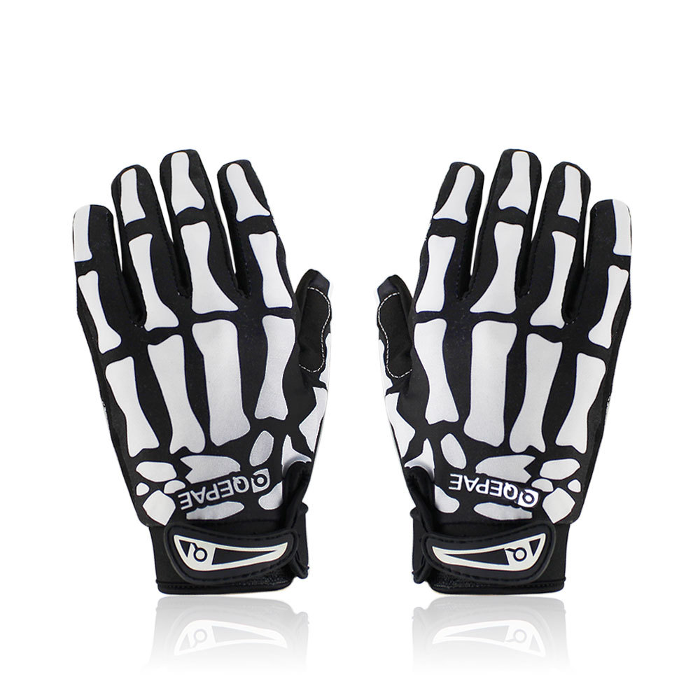 Skeleton Print Cycling Gloves With Breathable Mesh And Protective Padding