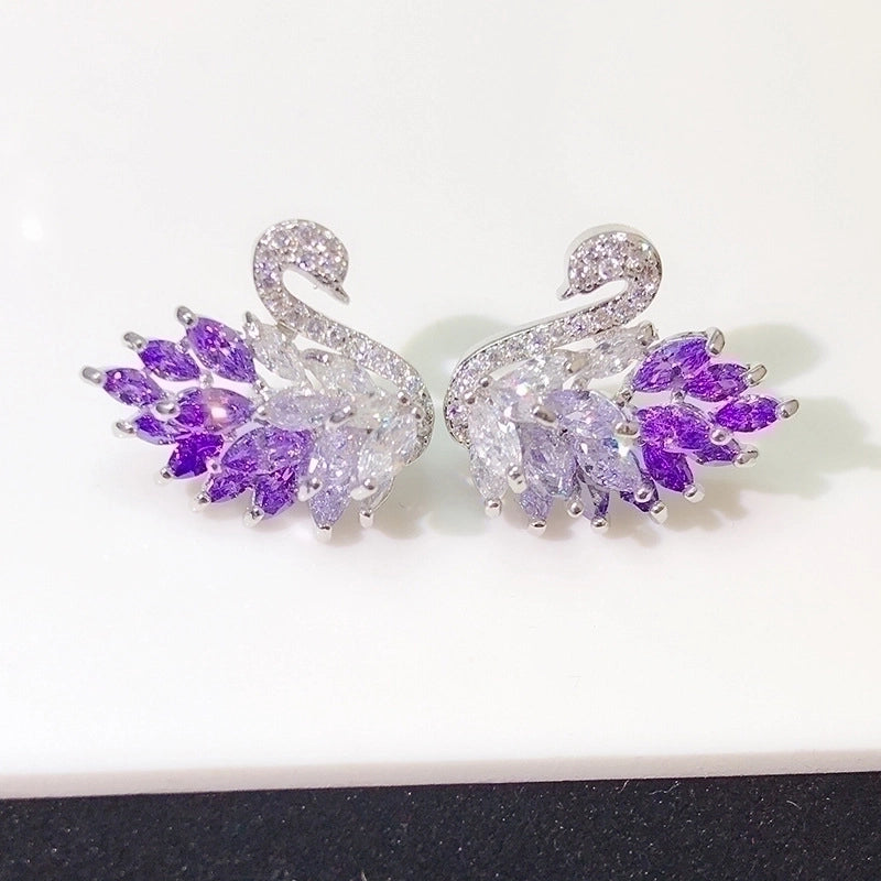 2 Pieces Retro Flower Copper Inlay Zircon Drop Earrings Ear Studs 1 Pair