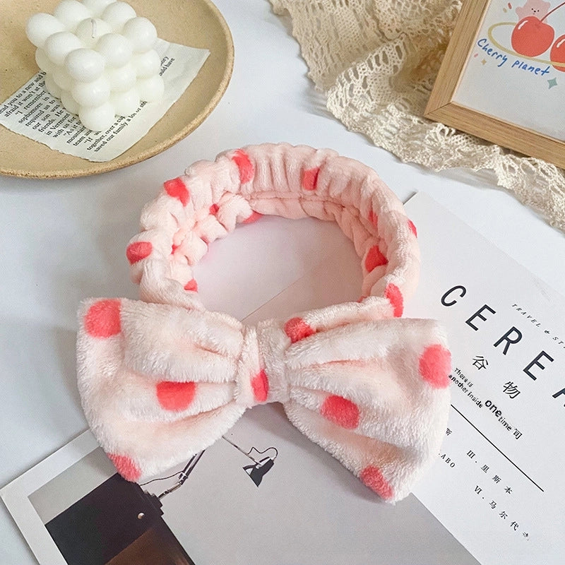 Leopard Stripe Bow Hair Band Women’s Face Washing Sports Hair Band Coral Fleece Hair Accessories