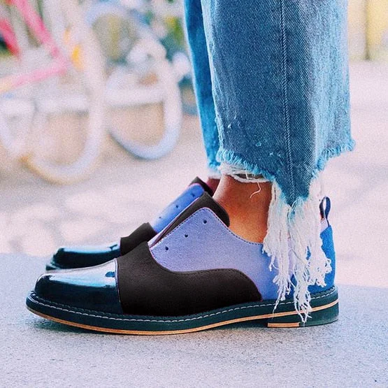 2020 Oxford Shoes Woman Carving Pointed Toe Slip on Creepers bling Leather Shoes Women Color match Flats Office Party Shoes