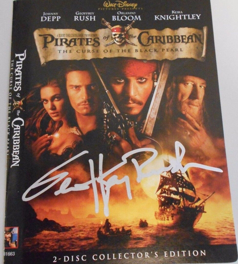 GEOFFREY RUSH ** PIRATES OF THE CARIBEAN * SIGNED Photo Poster painting DISNEY DVD MOVIE COVER