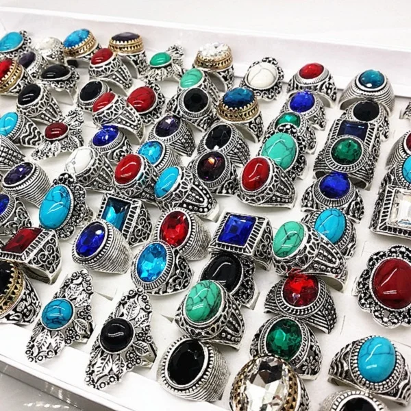 20pcs/pack mens womens fashion jewelry rings vintage stone Ring party Gifts wholesale
