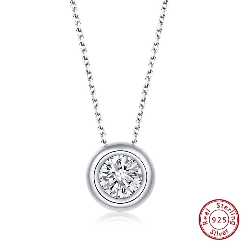 925 Sterling Silver Plated Zircon Plating Inlay Round Pendant Necklace