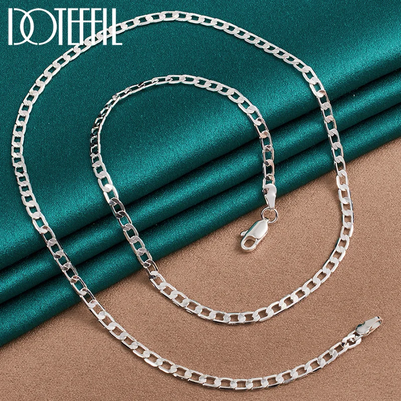 DOTEFFIL 925 Sterling Silver 4mm Side Chain 16/18/20/22/24/26/28/30 Inch Necklace For Man Women Jewelry