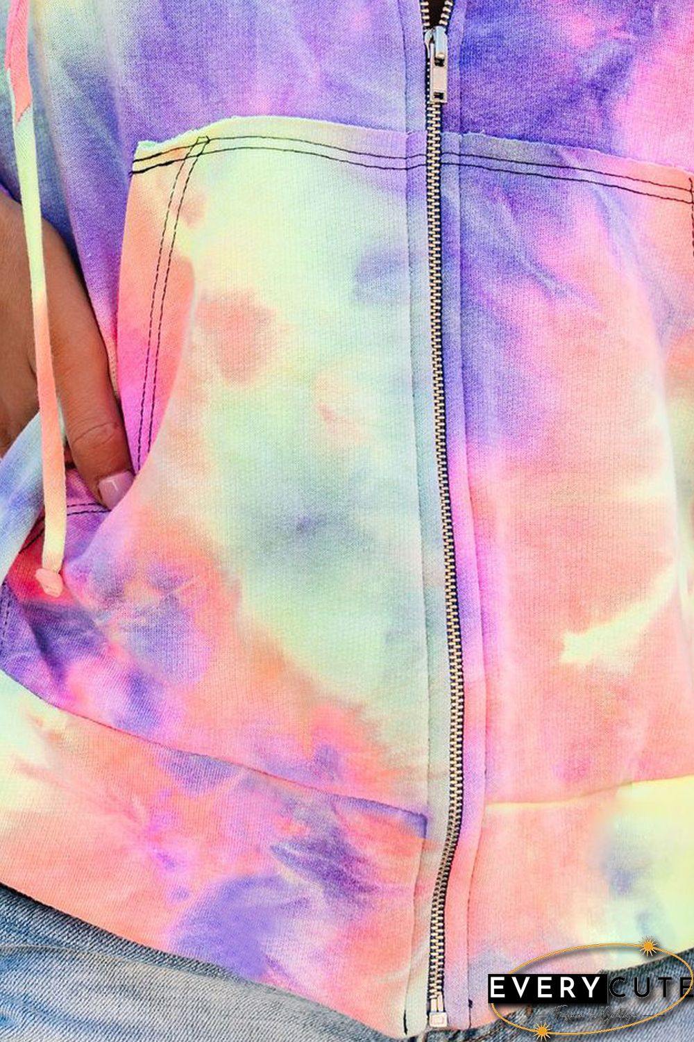 Multicolor Tie-dye Pocket Zip Up Hoodie