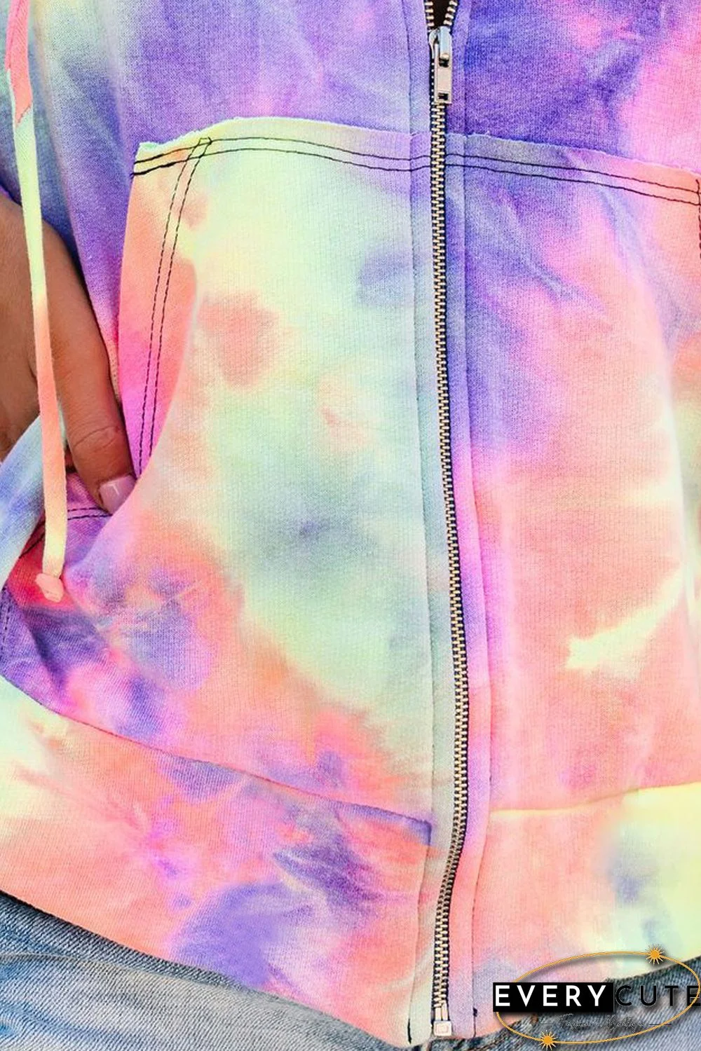 Multicolor Tie-dye Pocket Zip Up Hoodie
