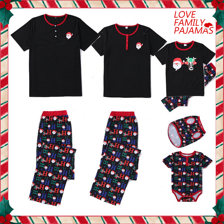 Christmas Santa Claus Ho Ho Ho Printed Short-Sleeves Family Pajamas