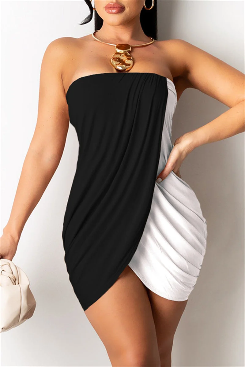 Sexy Patchwork Backless Asymmetrical Strapless Sleeveless Dress