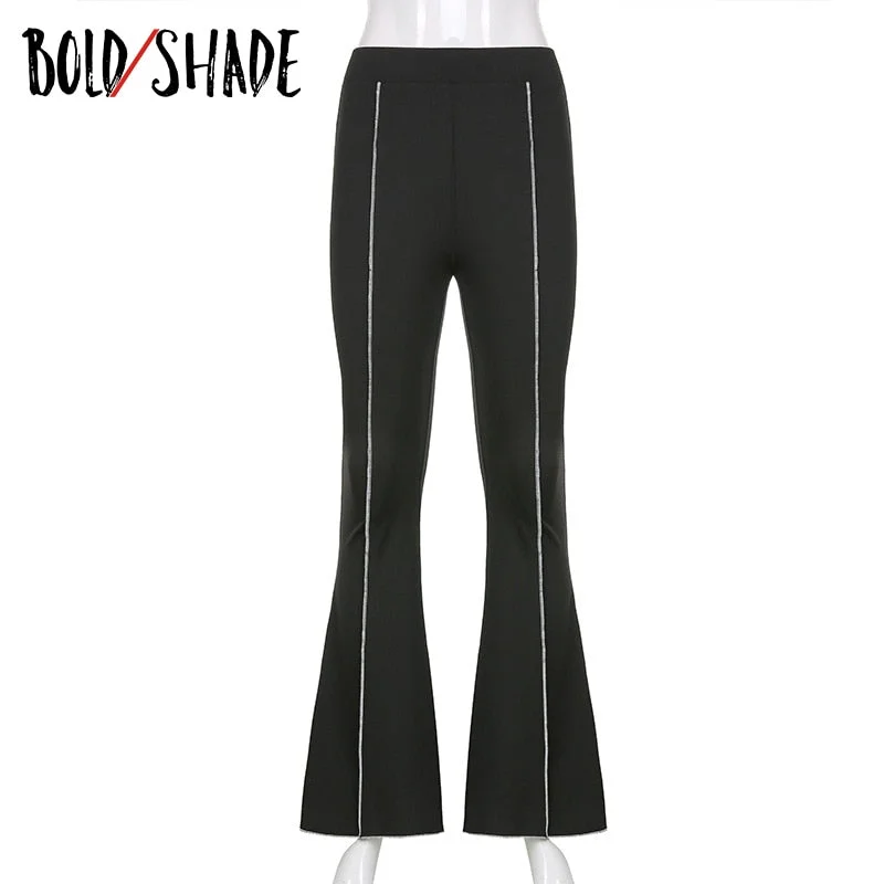 Bold Shade Fashion Indie Skinny Pants Solid Thread High Waist Women Boot Cut Pants Aesthetic y2k Street Trend Summer Trouser New