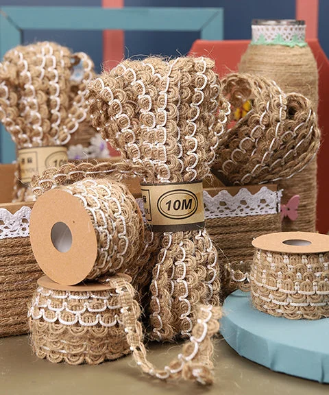 10 Meters Rustic Burlap Lace Ribbons-Himinee.com