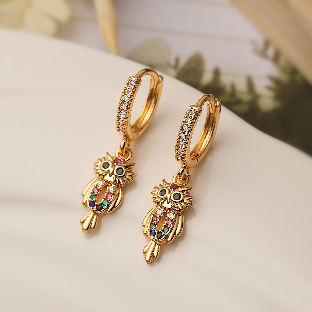 Minimalist Owl Geometric Copper Electroplating Earrings