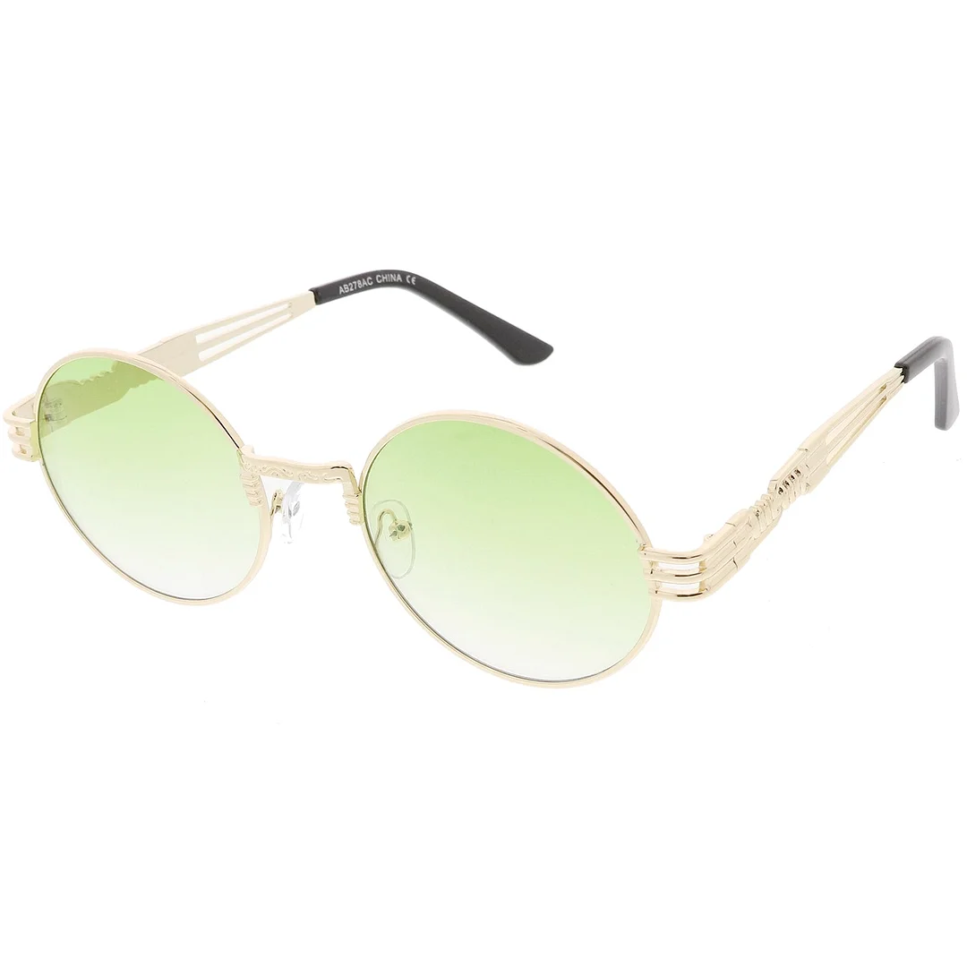 Steampunk Inspired Oval glasses Unique Engraved Metal Detail Color Tinted Lens 60mm