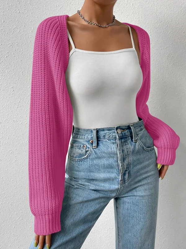 Barbie Solid Color Split-Joint Long Sleeves Loose Cardigan Tops