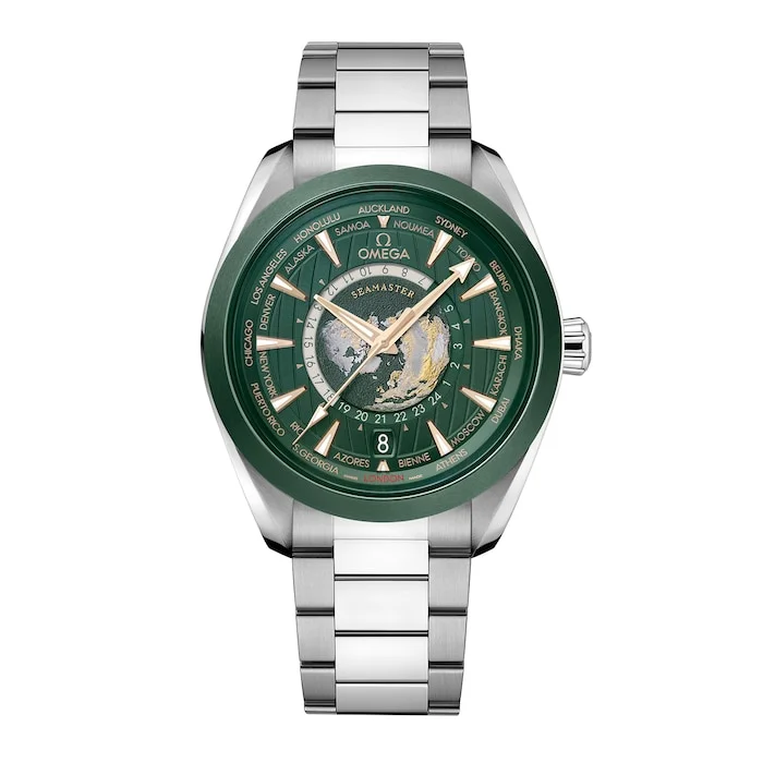 OMEGA Seamaster Aqua Terra 150m Co Axial Master Chronomaster GMT Worldtimer 43mm Mens Watch Green O22030432210001