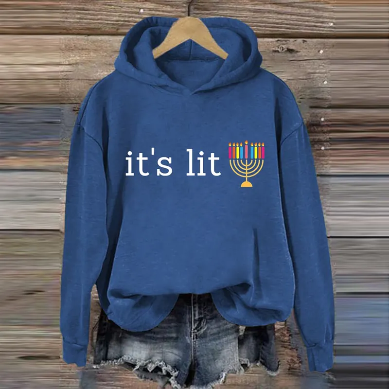Women's Hanukkah Print Long Sleeve Casual Hoodie