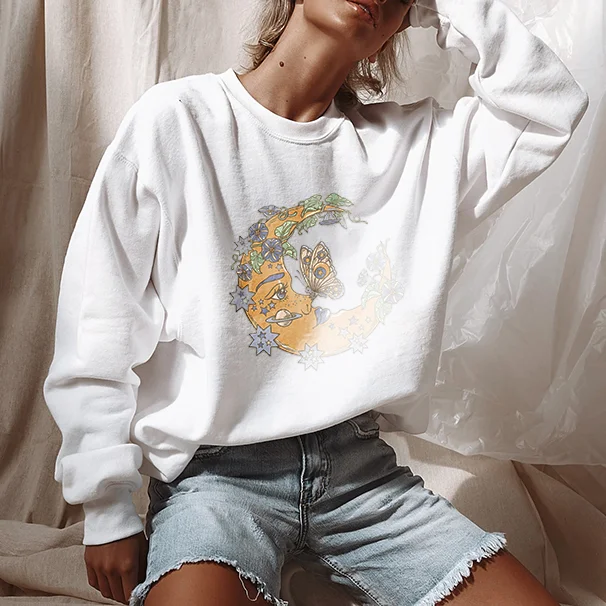   Moon Butterfly Plant Floral Print Sweatshirt - Neojana