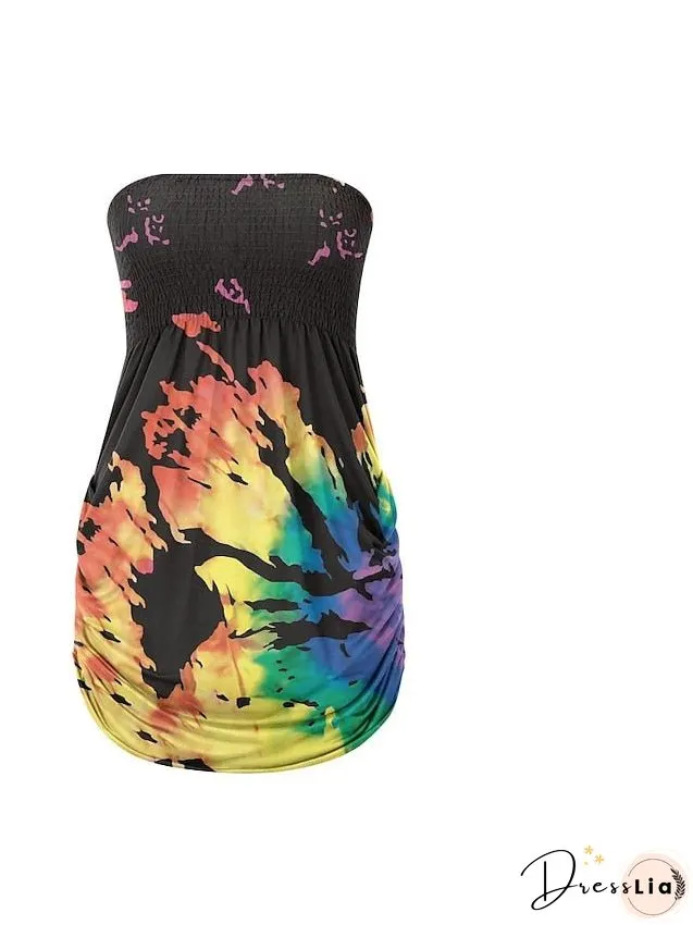Tube Top Womens Clothing Black & White Pink Floral Color Block Print Sleeveless Casual
