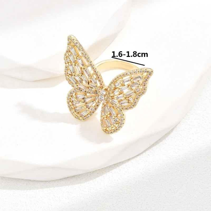Luxurious Romantic Shiny Butterfly Copper Zircon Rings In Bulk