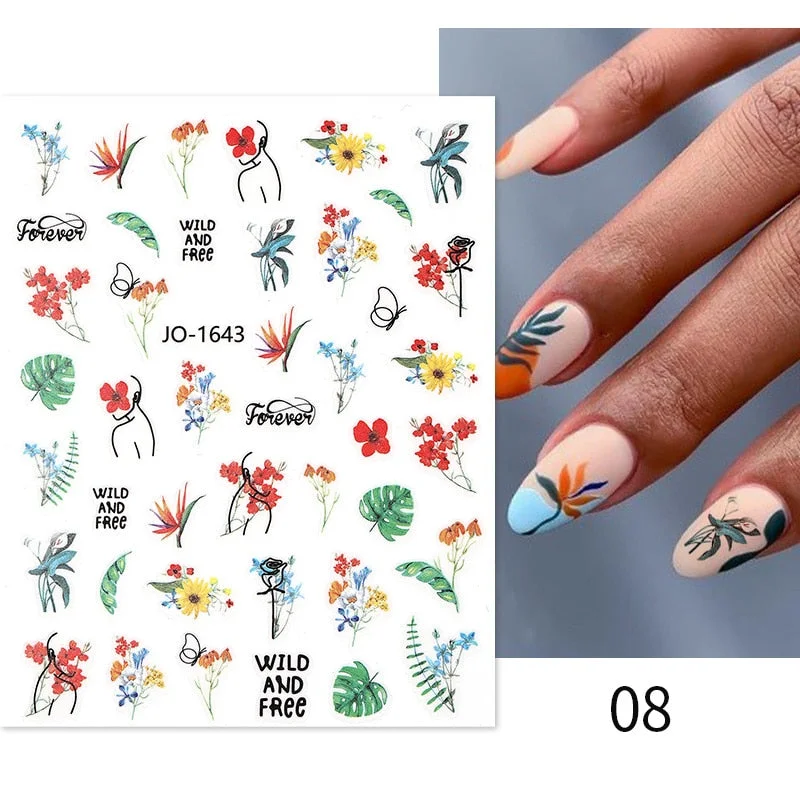 1PC Succulent Plants Flower 3D Nail Sticker Spring Floral Leaves Adhesive Transfer Decals Slider DIY Nail Art Decoration-Nail Inspo