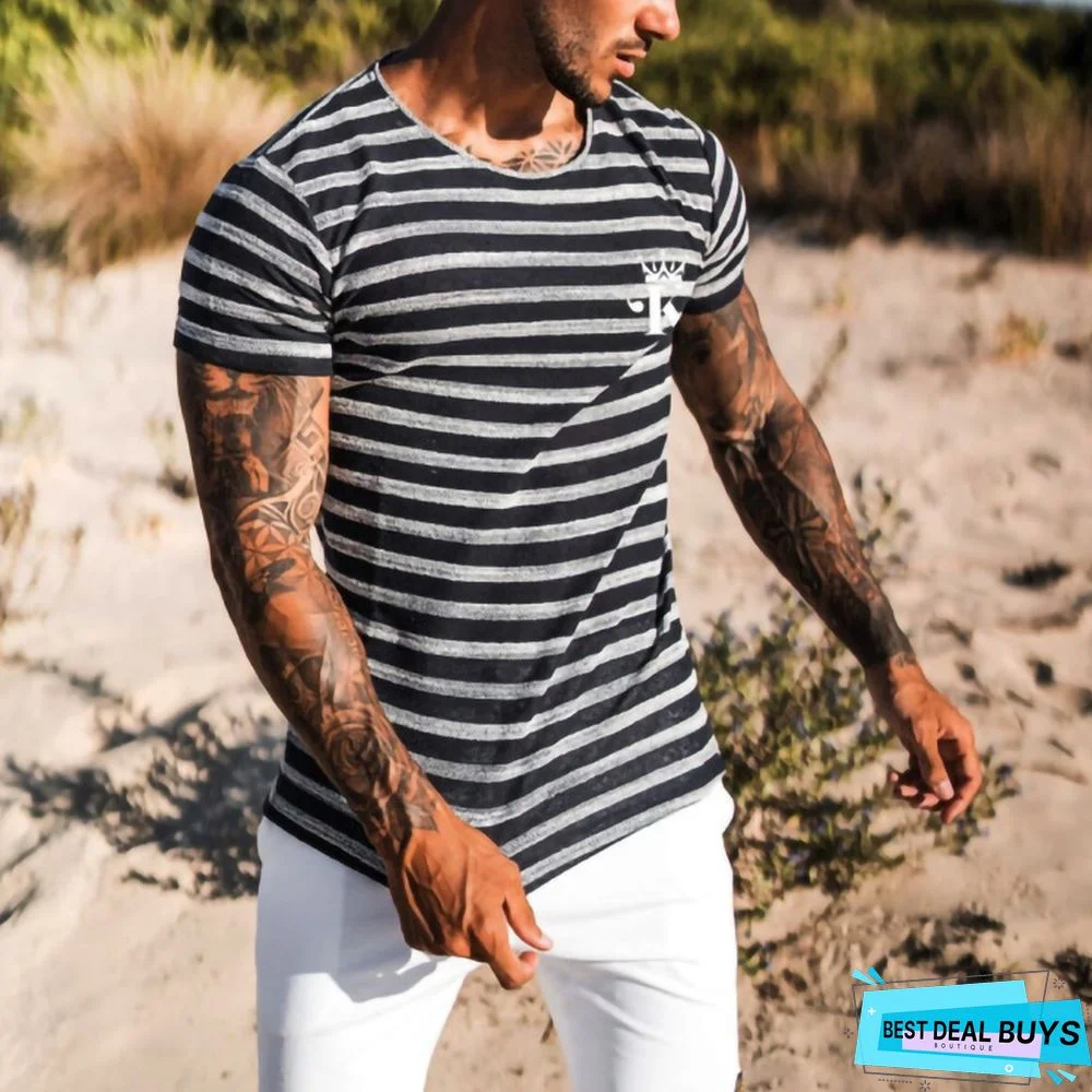 Men's Casual Round Neck Short Sleeve Digital Printing Slim Pullover Men's T-Shirt