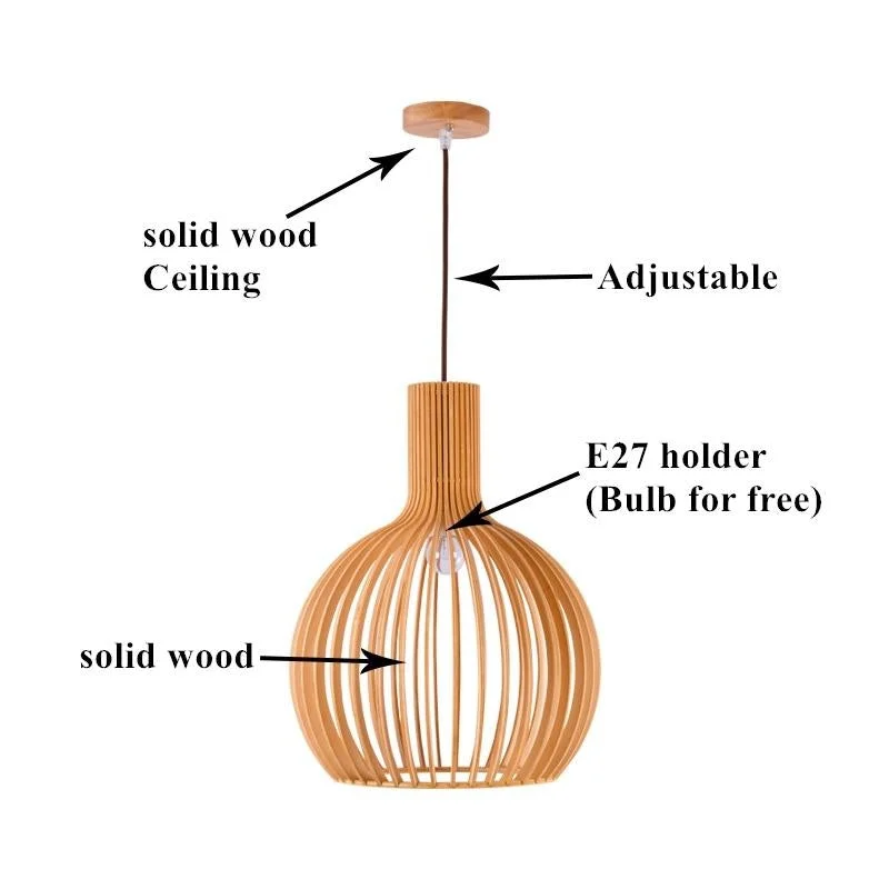 Modern Black Wood Birdcage E27 Bulb Pendant Lights Home Deco Pendant Lamp