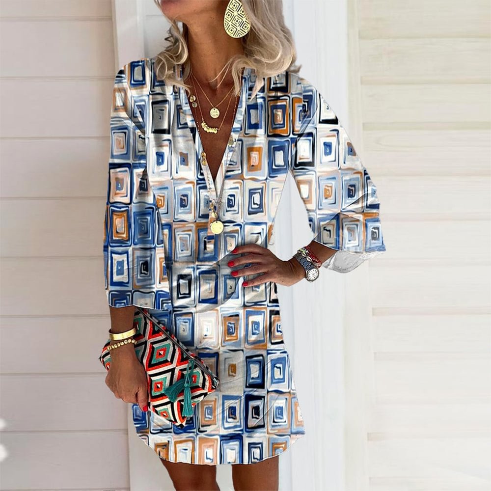 Special Print V-Neck Mini Dress