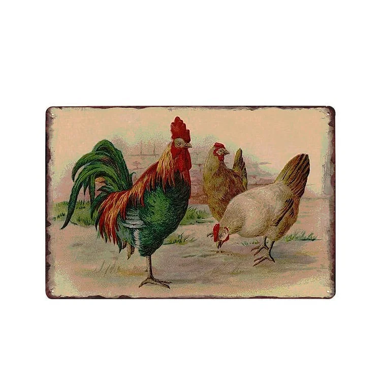 Trois poulets - enseignes en étain vintage / enseignes en bois - 7.9x11.8in & 11.8x15.7in
