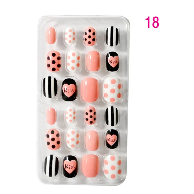 24PCS/box Children/adult Cartoon Candy Fake Nails Full Coverage Self-adhesive Nail Polish Cute Girl Manicure Decoration CL02