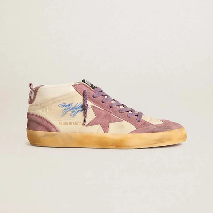 Golden Goose Mid Star LAB de hombre de nailon y napa con estrella de ante malva