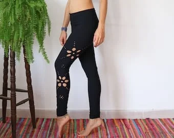 pornhint Pornhint Cut Out High Waist Leggings, Braided Leggings, Festival Ripped Tights, Distressed Leggings, Fairy Leggings, Goa Leggings, Black Yoga Tights