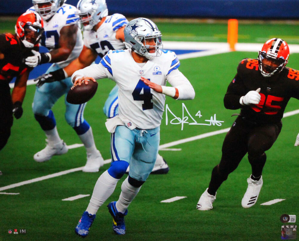 Dak Prescott Signed Cowboys Passing Vs Browns 16x20 HM Photo Poster painting- Beckett W *White