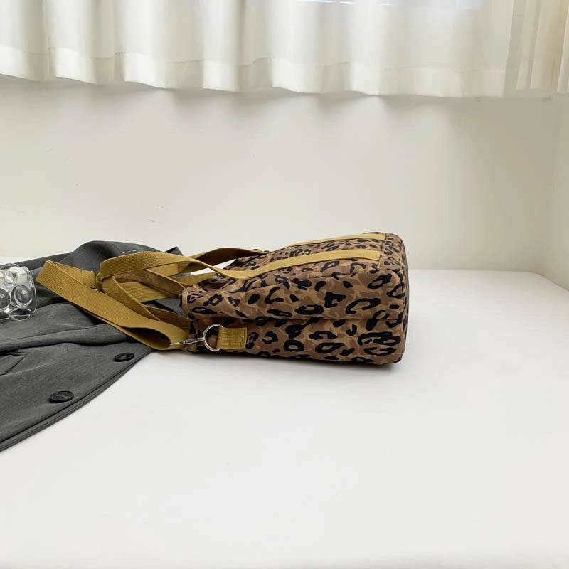 Women’s Nylon Leopard Classic Style Square Zipper Tote Bag