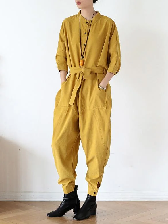 Roomy Lace-Up Overall Jumpsuits