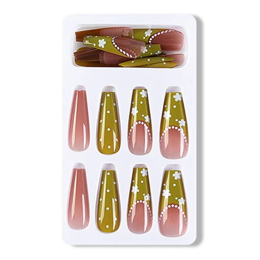 24pcs Fake nails with designs Long Coffin False Nails Ballerina Full Nail Art Tips Press on Nails Beauty Artificial Nails-Nail Inspo