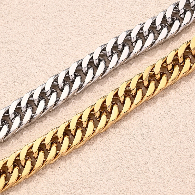 1 Strand/Package 304 Stainless Steel 18K Gold Plated Cuban Link Chain Polished 600mm Jewelry Accessories