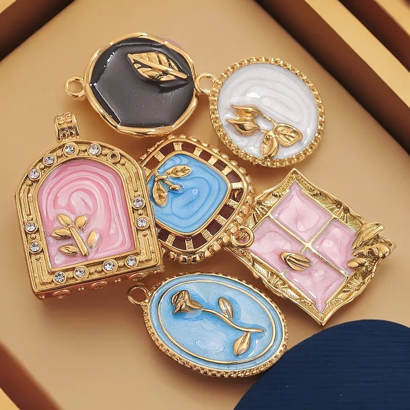 1 Piece 18 * 23mm 19mm 20.5mm 304 Stainless Steel Leaf Rose Flower Pendant Jewelry Accessories