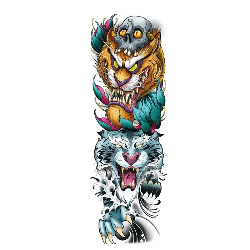 Temporary Tattoos Snake Lion Asian Fake Tattoo Tiger For Men Waterproof Art Mermaid Sticker Paste on Arm Leg Tattoos Body Art