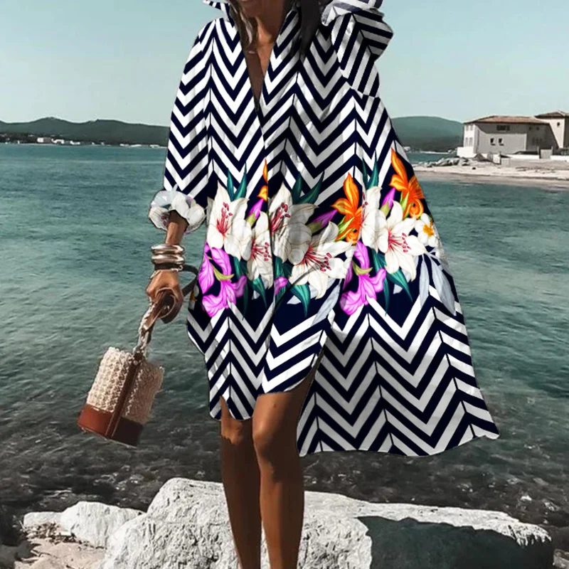 Resort Striped Floral-Print Midi Dress