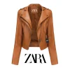 【ZARA】✨Elegancka sk&oacute;rzana kurtka damska, stylowa i wygodna na każdą okazję.