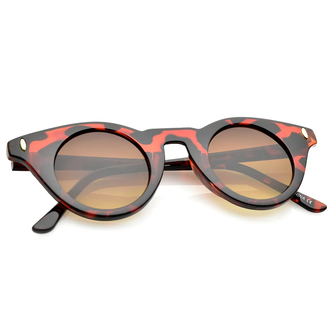 Women's Small Slim Temple Flat Round Lens Cat Eye glasses 39mm