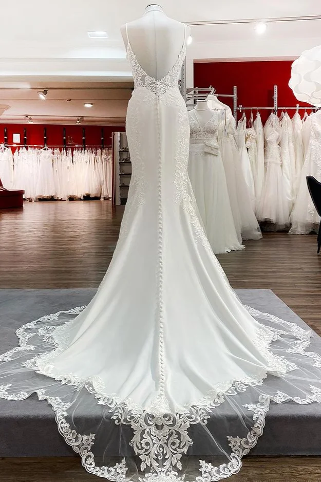 Elastic Satin Open Back Mermaid Fitted Sexy Wedding Dresses main image 1