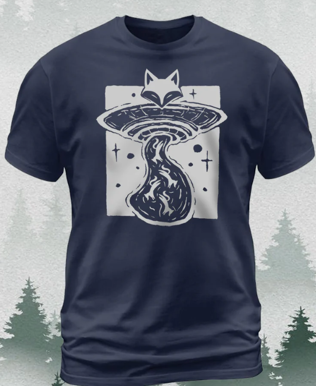 Men's Cosmic Starry Sky Spaceship Captain Fox Short-Sleeved Shirt