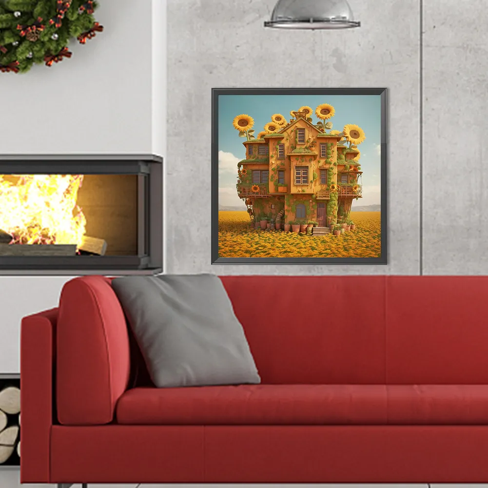 Full Round Diamond Painting 40*40cm - Sunflower House
