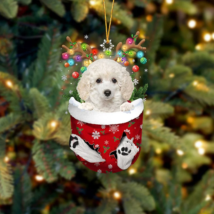 WHITE Toy Poodle In Snow Pocket Christmas Ornament