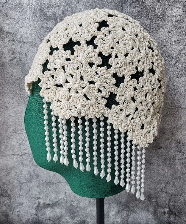 Stylish Beige Tassel Hollow Out Knit Bonnie Hat
