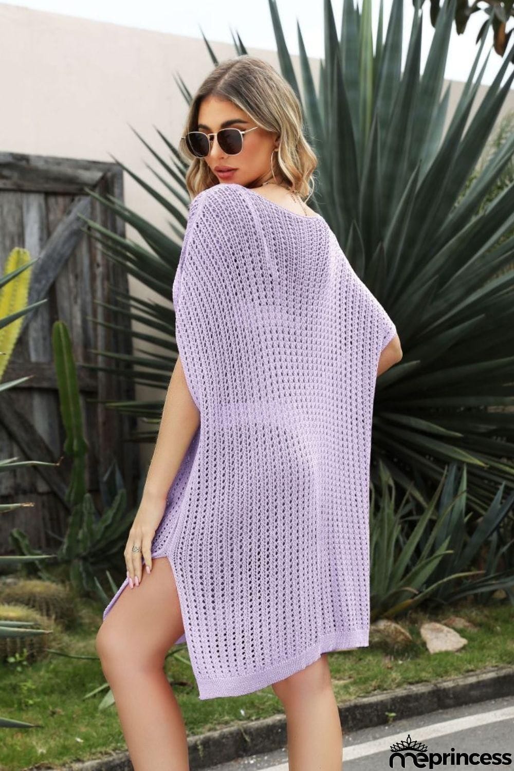 Openwork Side Slit Cover-Up Dress