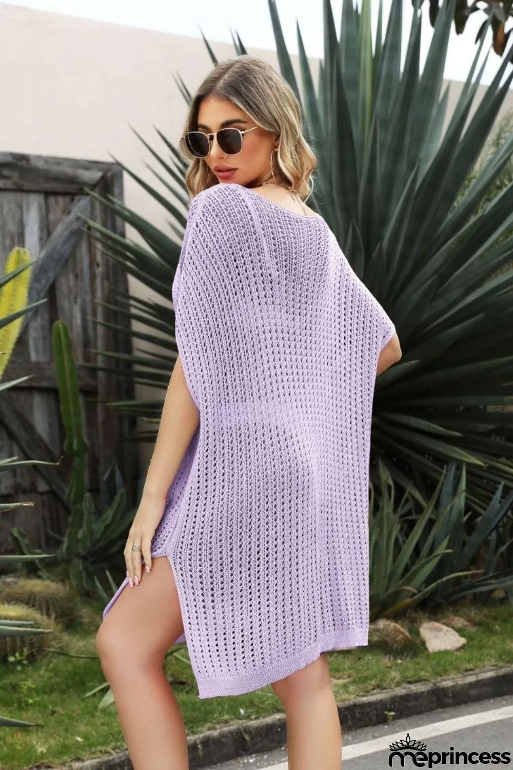 Openwork Side Slit Cover-Up Dress