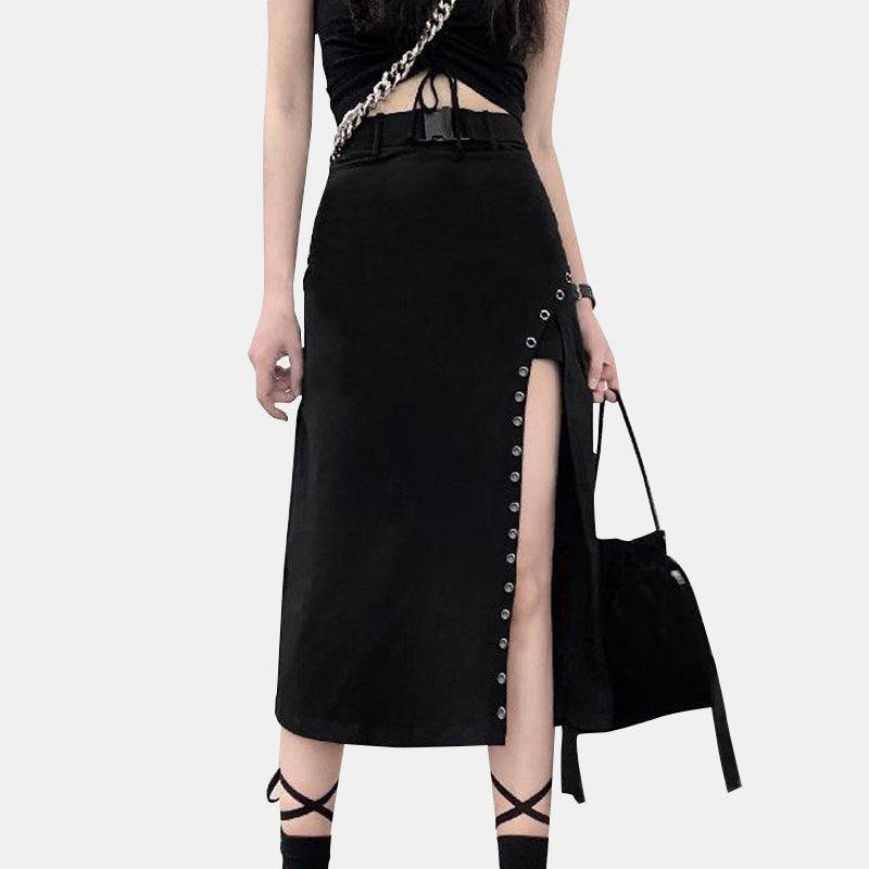 Metal Clasp Split Skirt