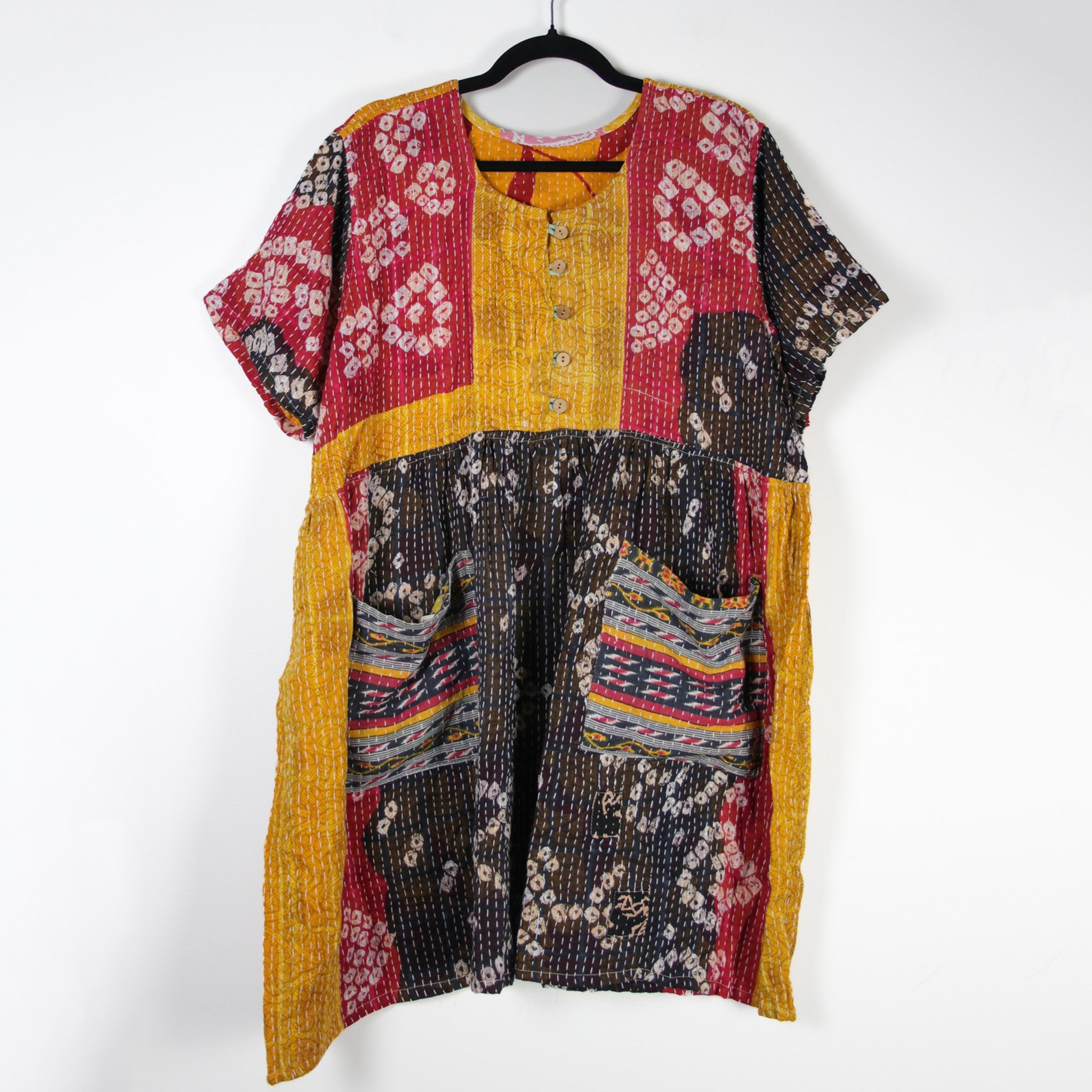 Women's Bohemian Floral Pattern Short Sleeve Pocket Midi Dress wearshes